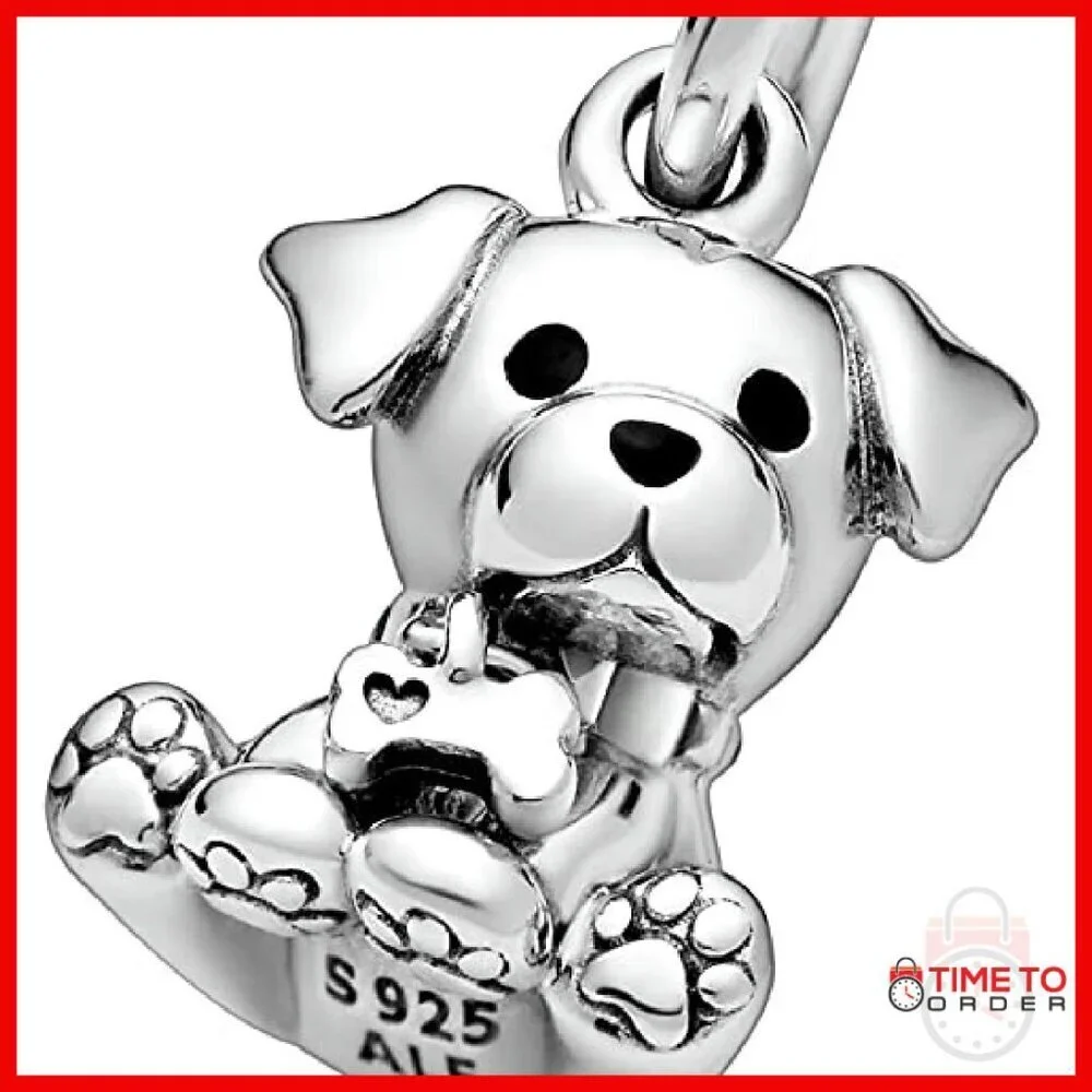 Sterling Silver Labrador Dog Dangle Charm with Bone Collar